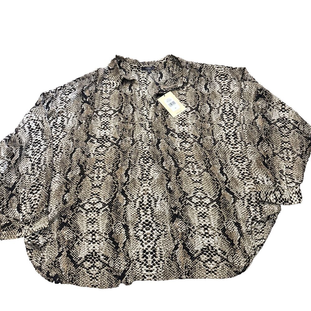 NYDJ Snakeskin Long Sleeve Blouse V-neckline Collared Tunic 2X - NEW NWT